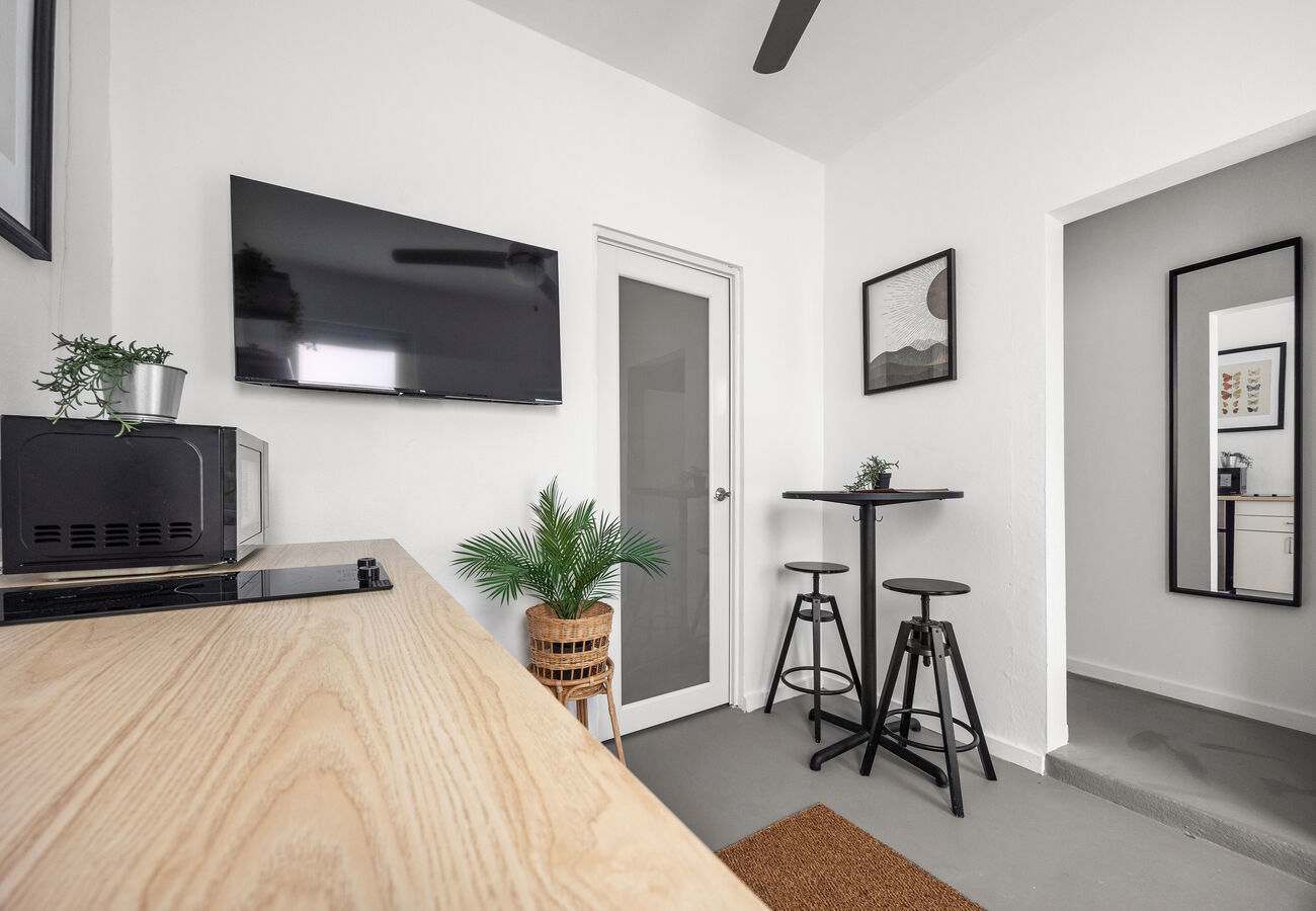 Dining nook with smart TV & high-top table