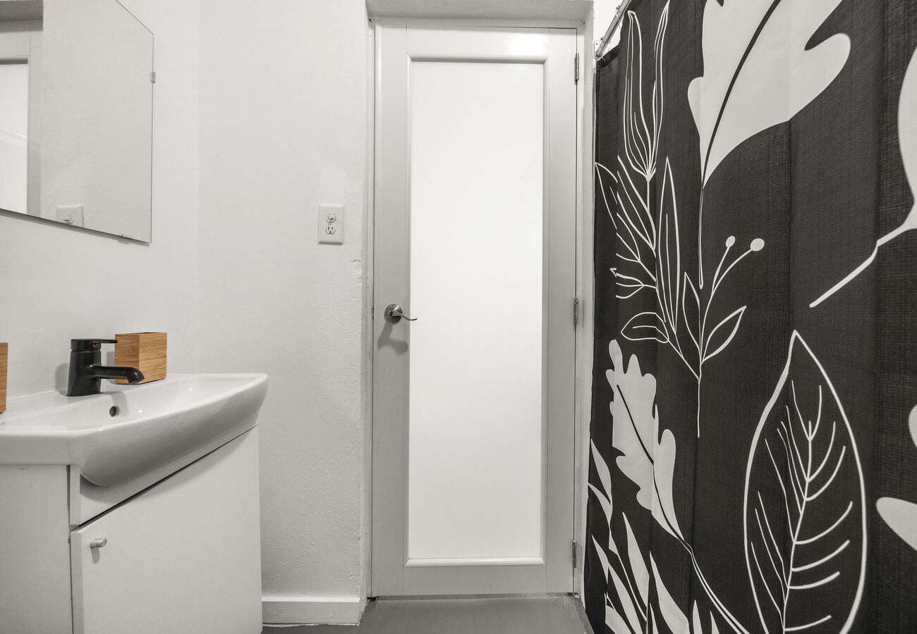 Bathroom vanity with shampoo, conditioner & body wash